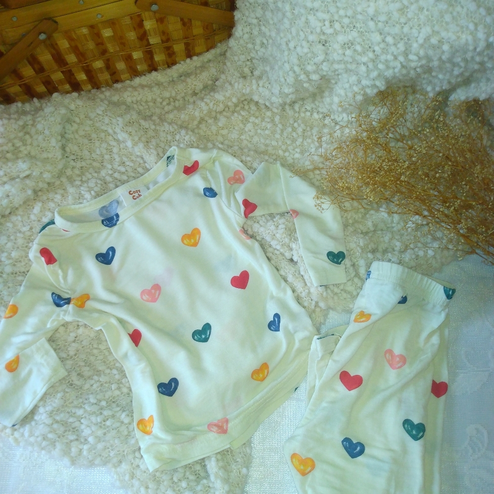 White and Red Heart Pajama Set with Playful Design